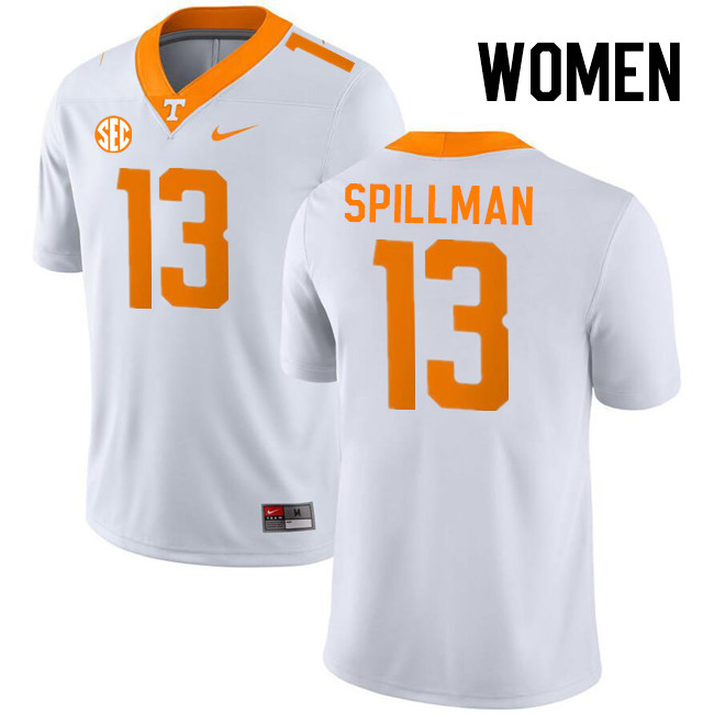 Women #13 Edwin Spillman Tennessee Volunteers College Football Jerseys Stitched-White